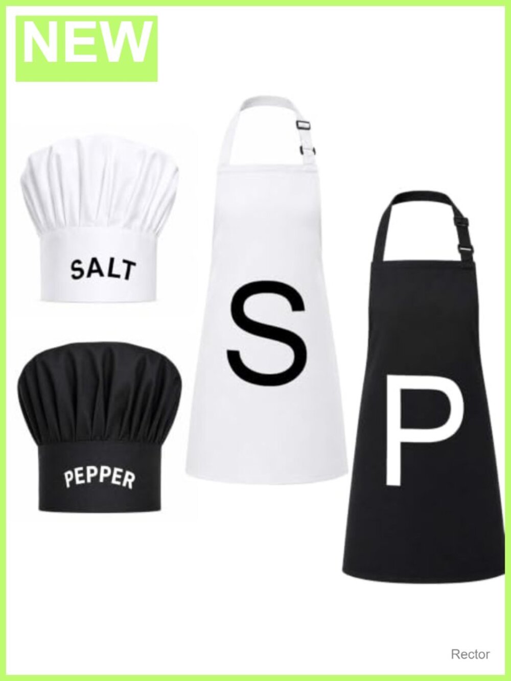 4Pc Halloween Couple Costume Set Salt Pepper Aprons Chef Hats Adult